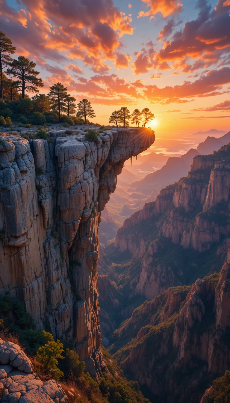 Sunset view of a towering rock arch above deep canyon