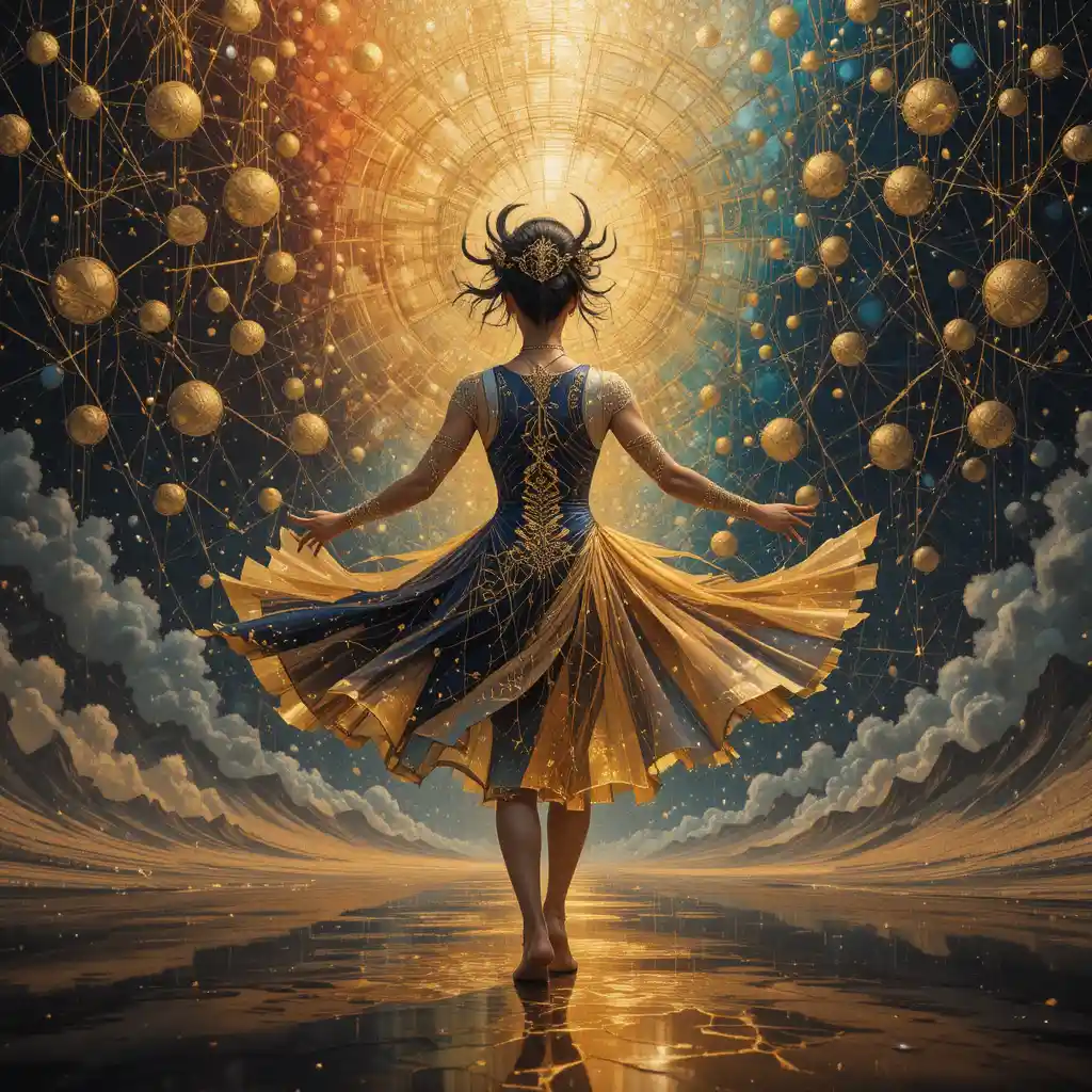 Luminous cosmic dance of fractured geometric forms