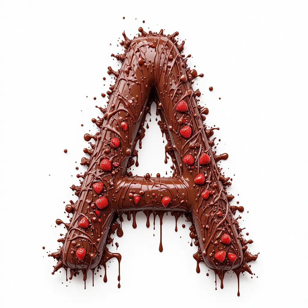 Drip art letter A shaped from a chocolate strawberry