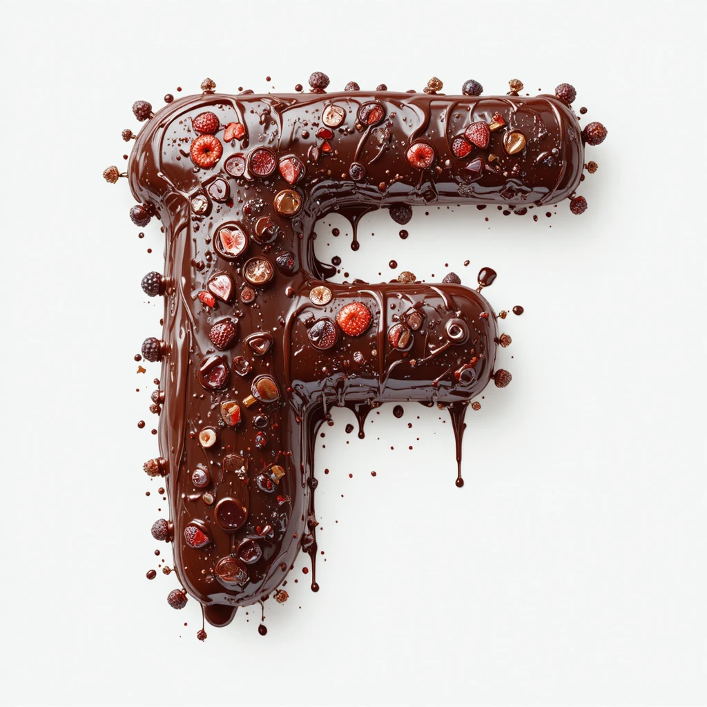 Chocolate dipped strawberry forming a dripping letter F