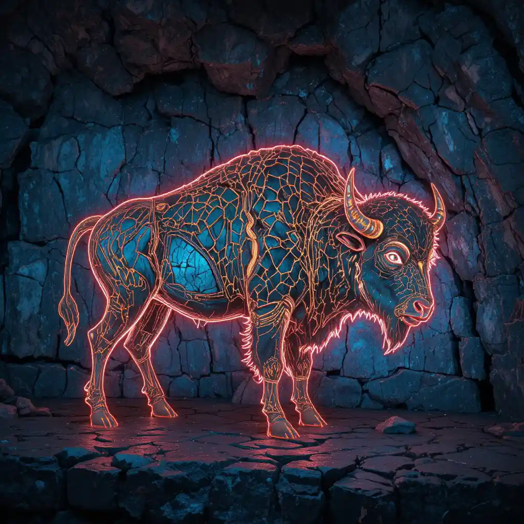 Ancient Cave Bison Reimagined In Vivid Painted Colors