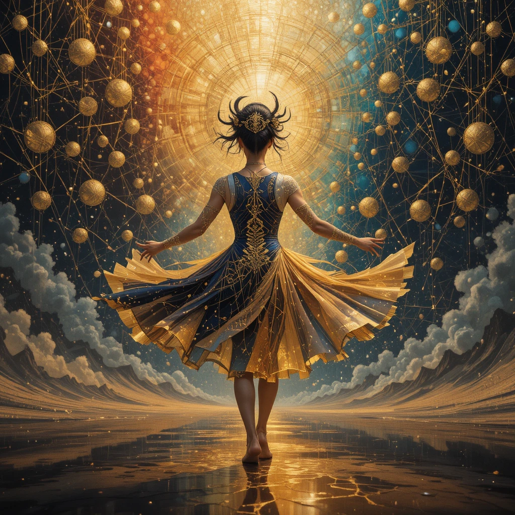 Luminous cosmic dance of fractured geometric forms