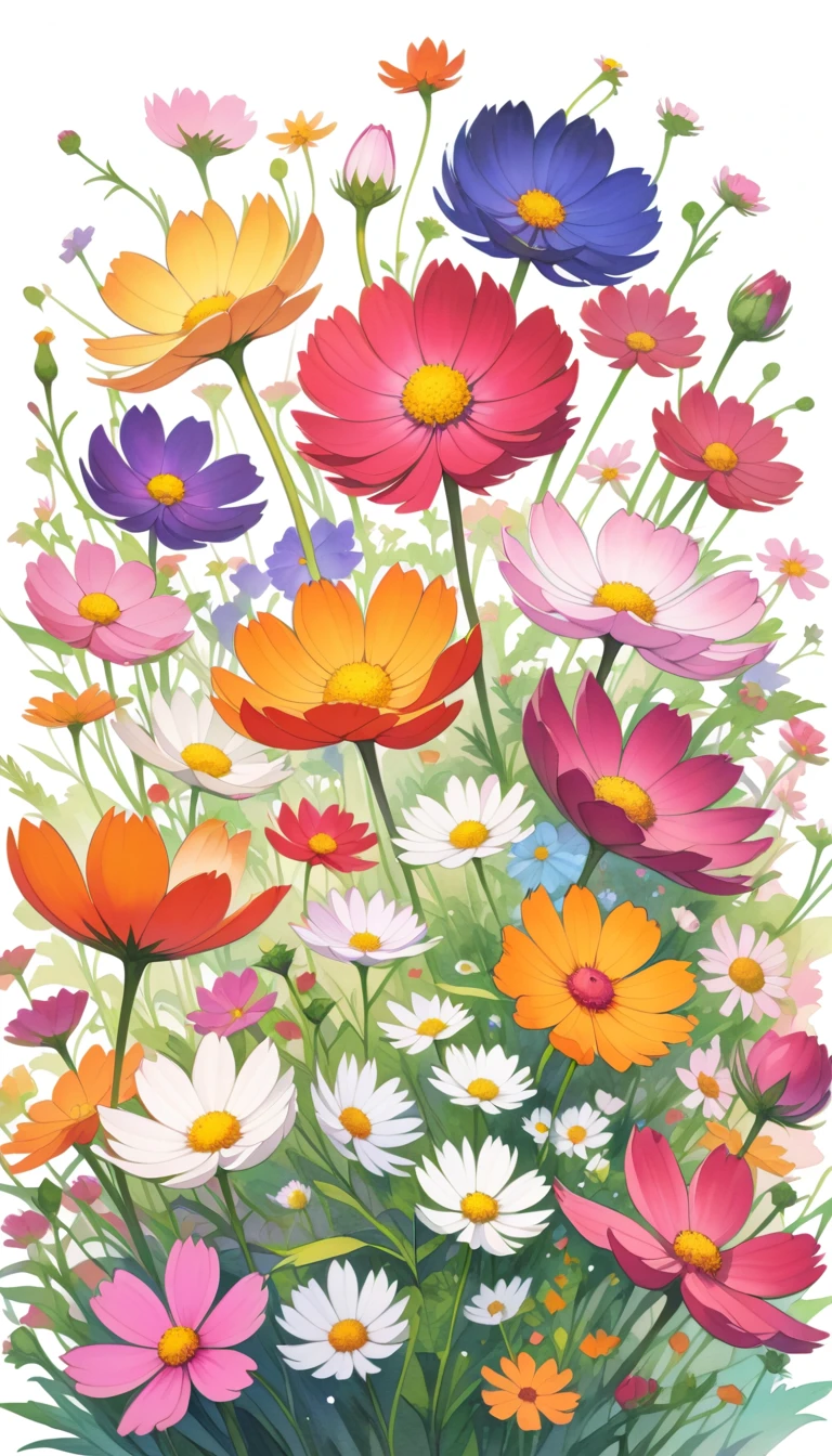 Colorful graphic flyer with abstract cosmos flower illustration