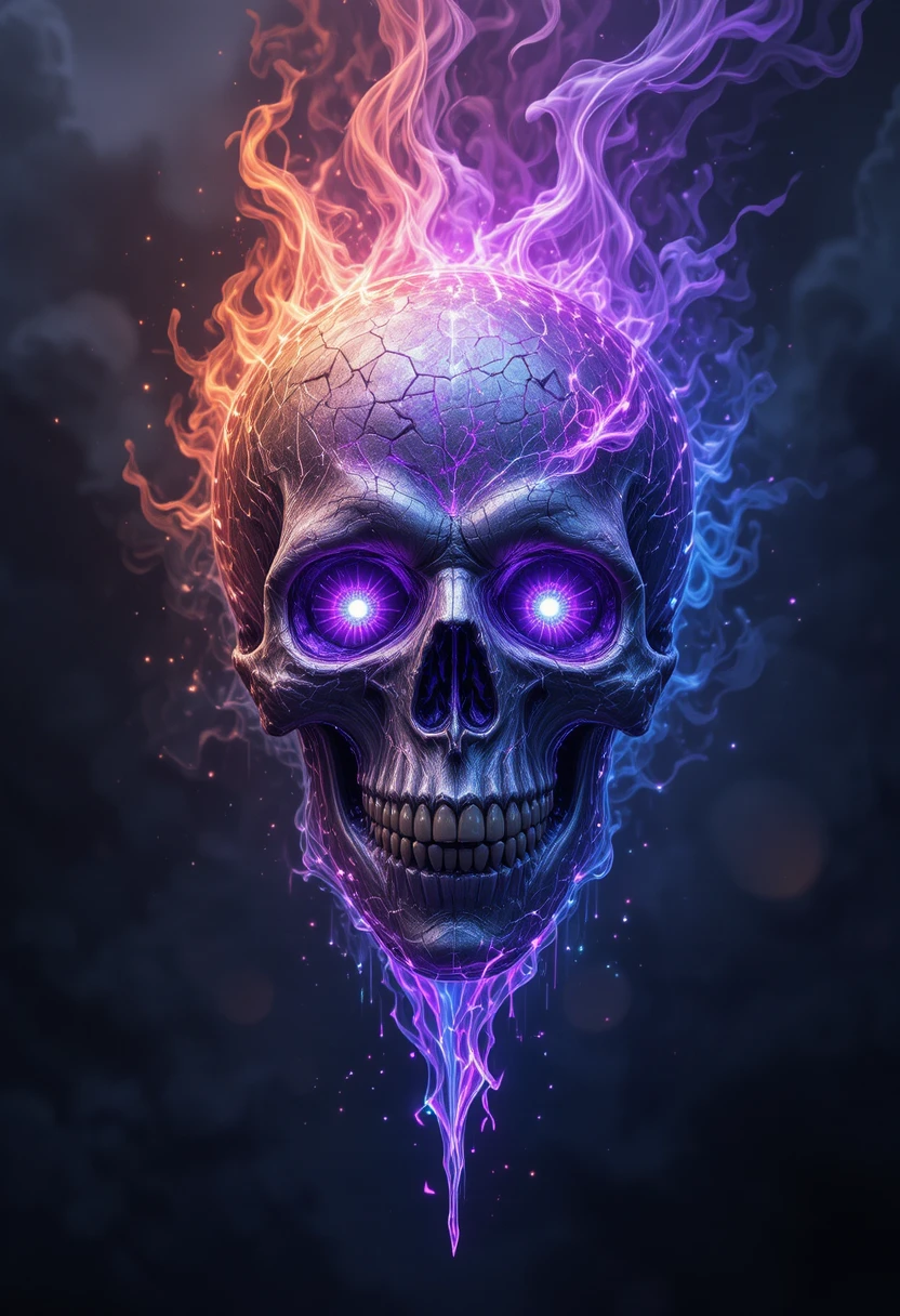 Burning Skull Icon With Purple And Blue Magical Flames