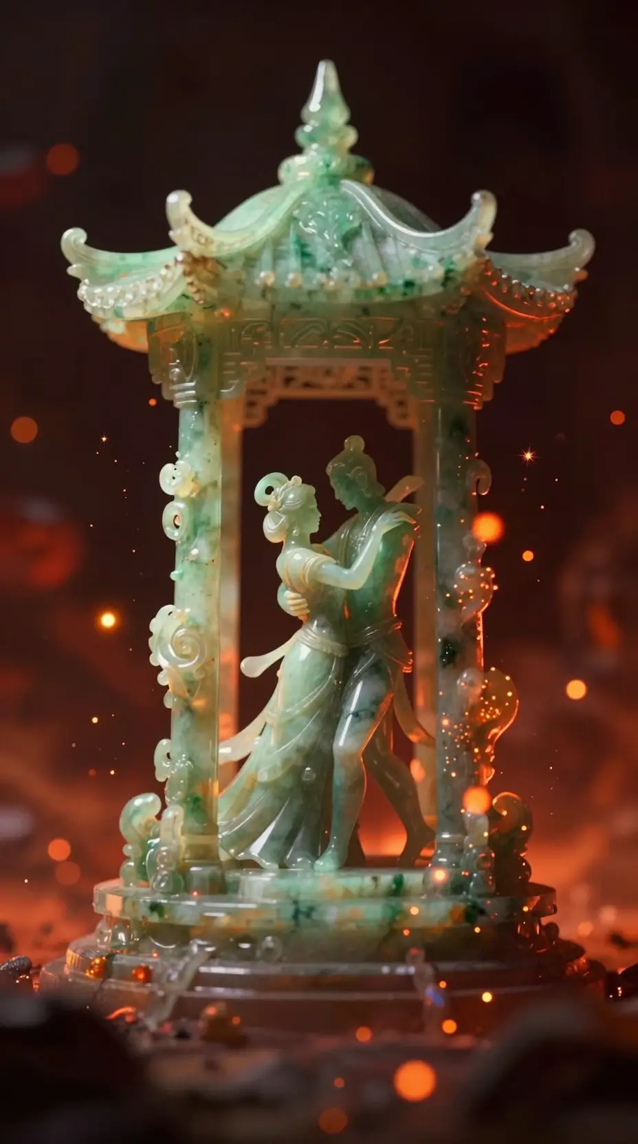 Close up digital painting of glowing abstract gazebo sculpture