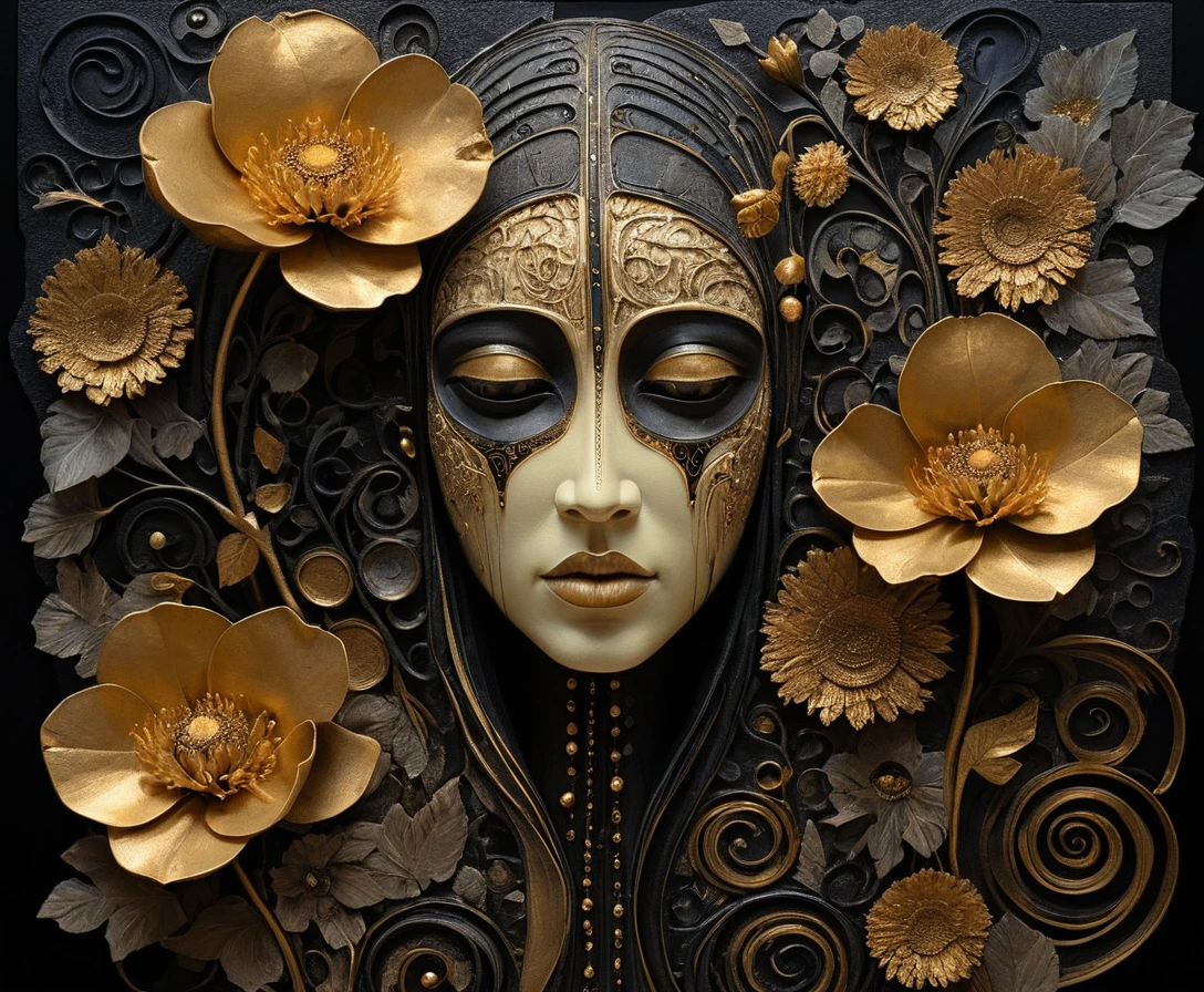 Abstract floral vision with textured surreal mourning tones