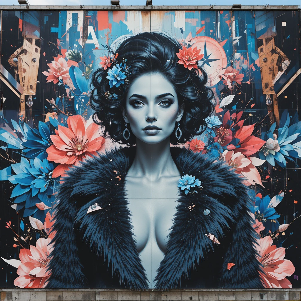 Retro futurist billboard with monochrome 1960s fashion icon