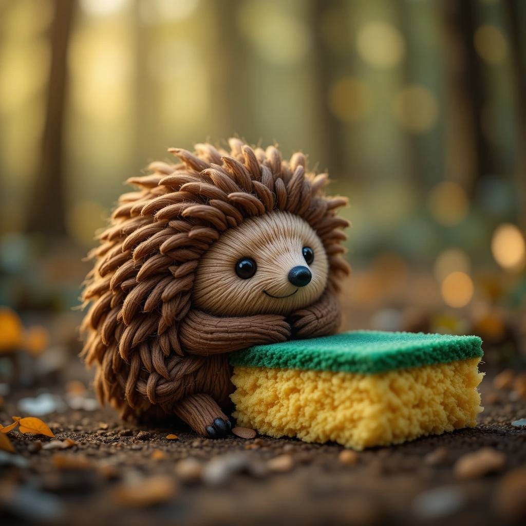 Knitted Hedgehog Plush Hugging Kitchen Sponge In Forest