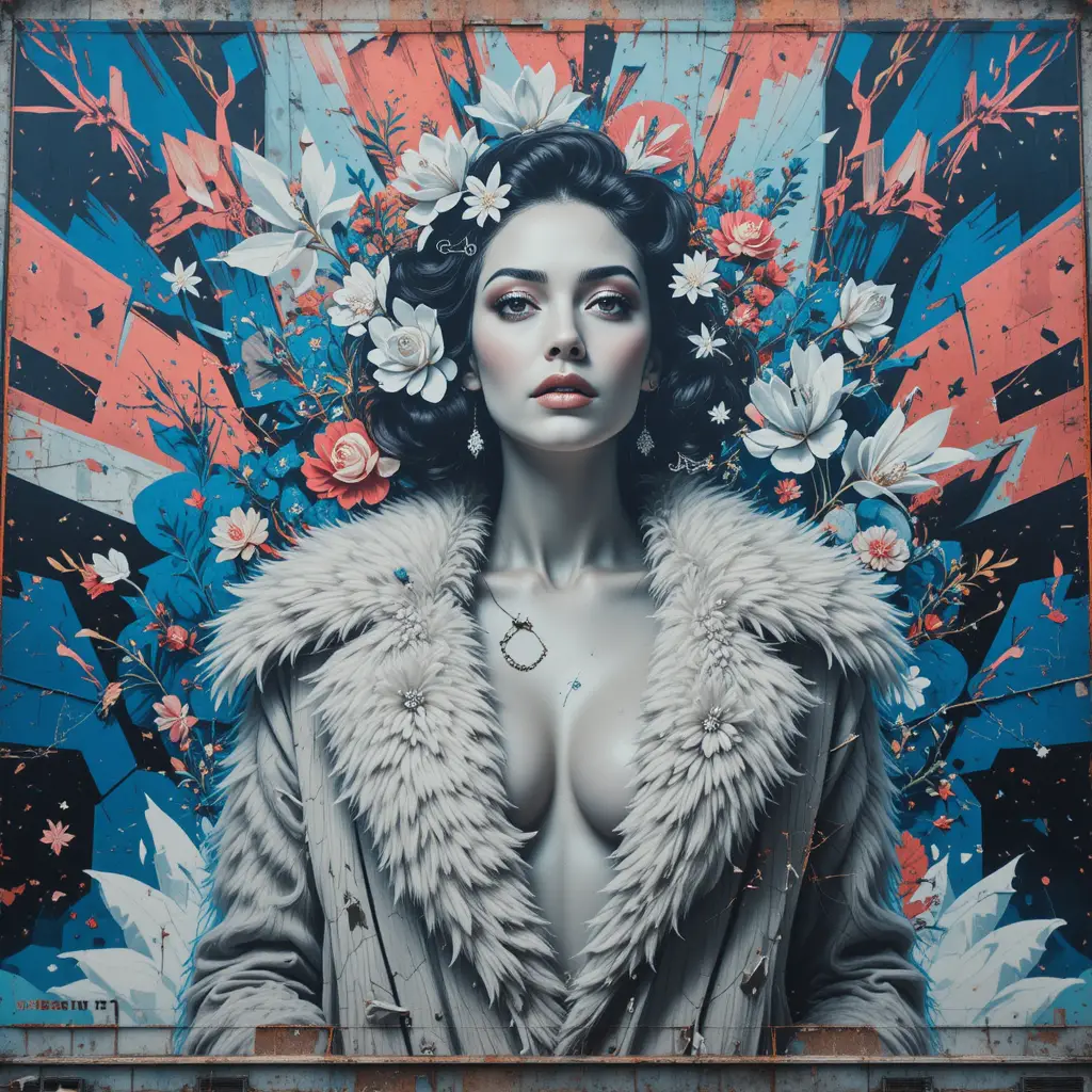 Retro futurist billboard with monochrome 1960s fashion icon
