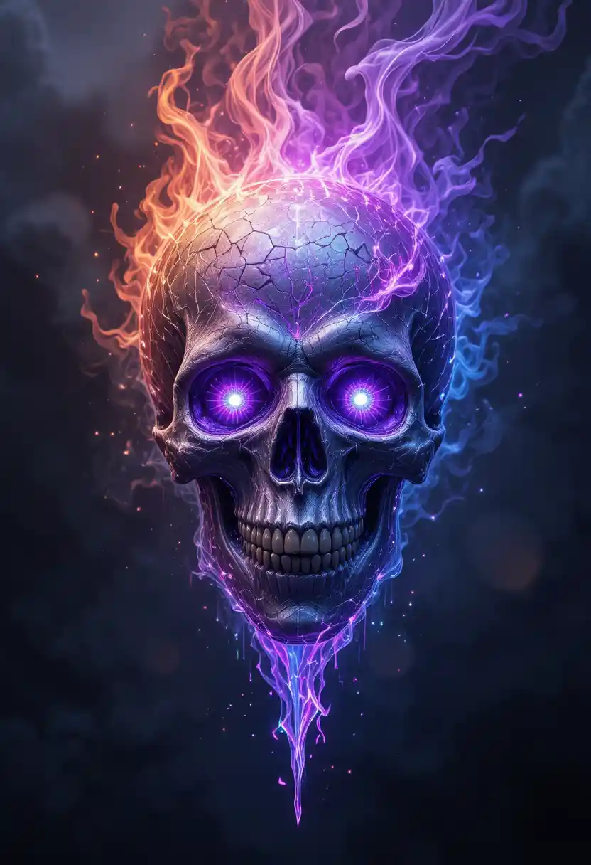 Burning Skull Icon With Purple And Blue Magical Flames