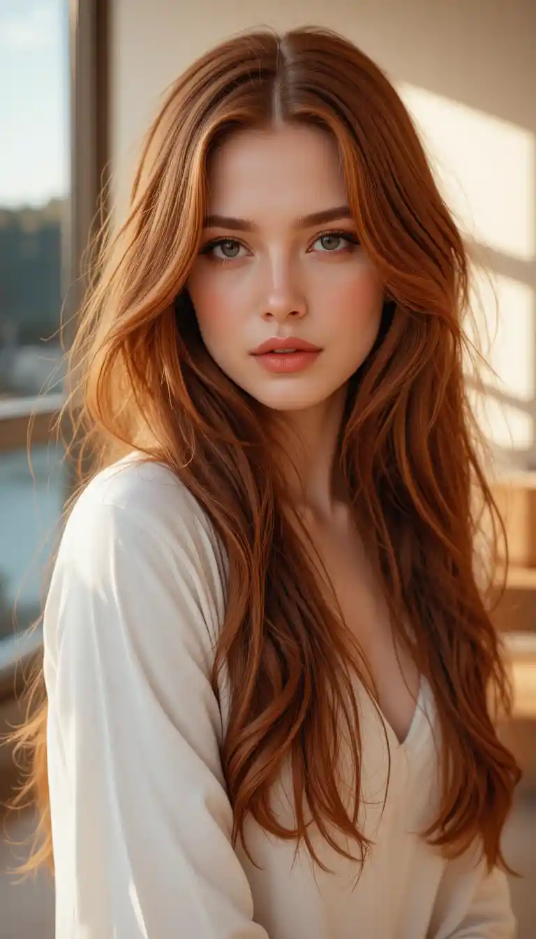 Red haired woman in soft natural light portrait