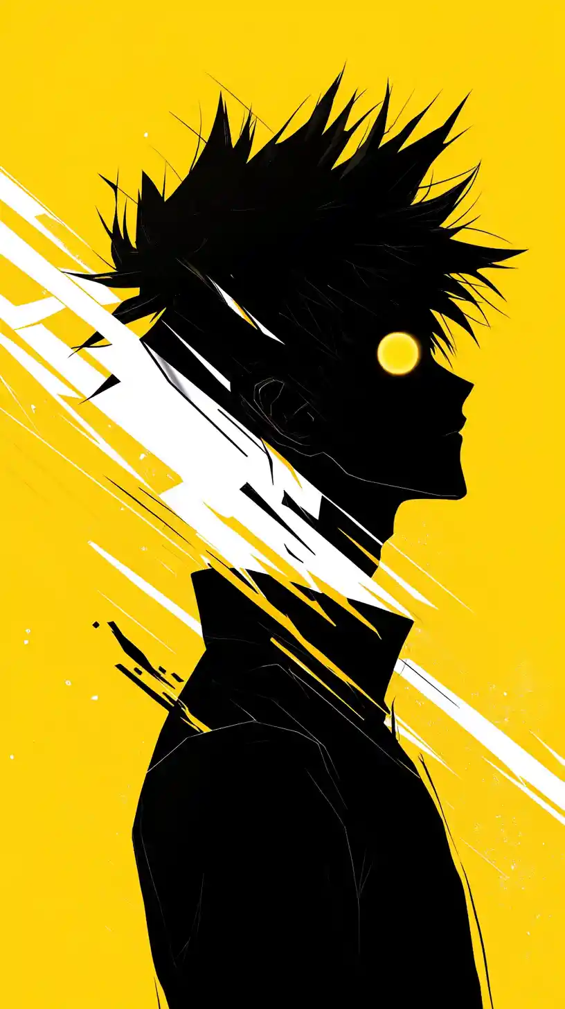 Stylized anime male profile in bold yellow silhouette