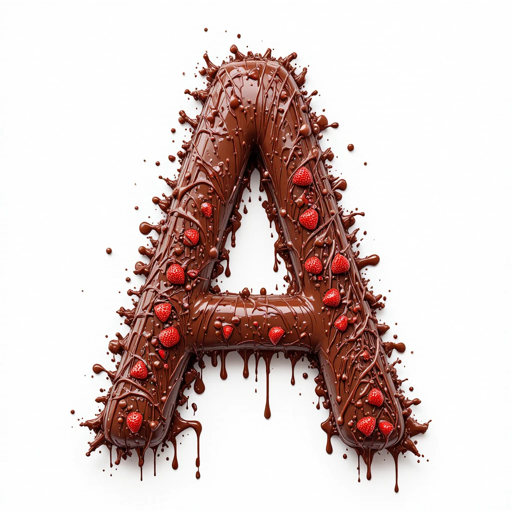 Drip art letter A shaped from a chocolate strawberry