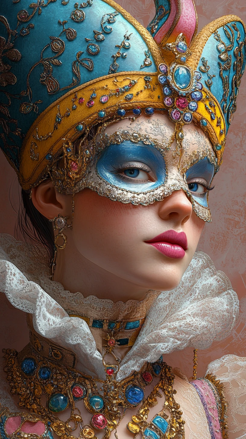 Masked carnival woman in ornate jester costume portrait