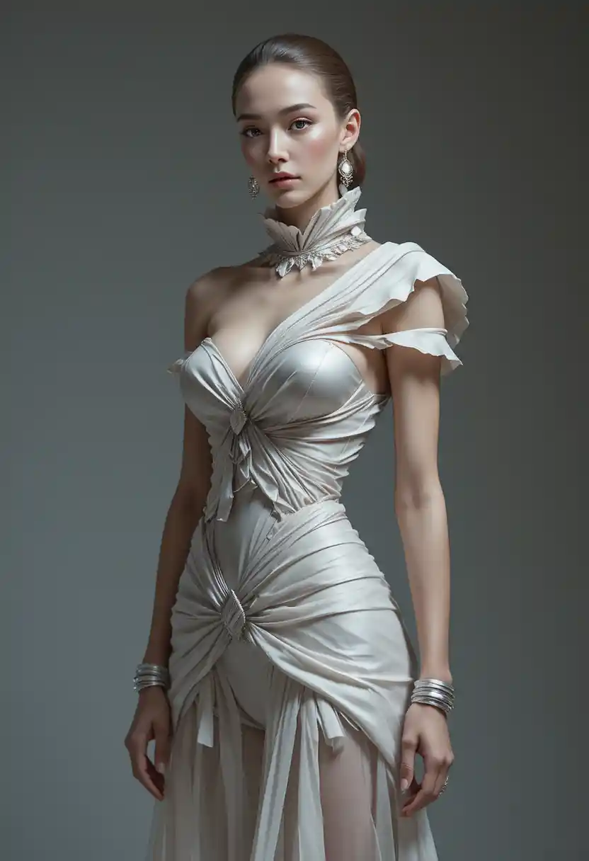 Illustrazione di moda digitale di una donna couture in studio