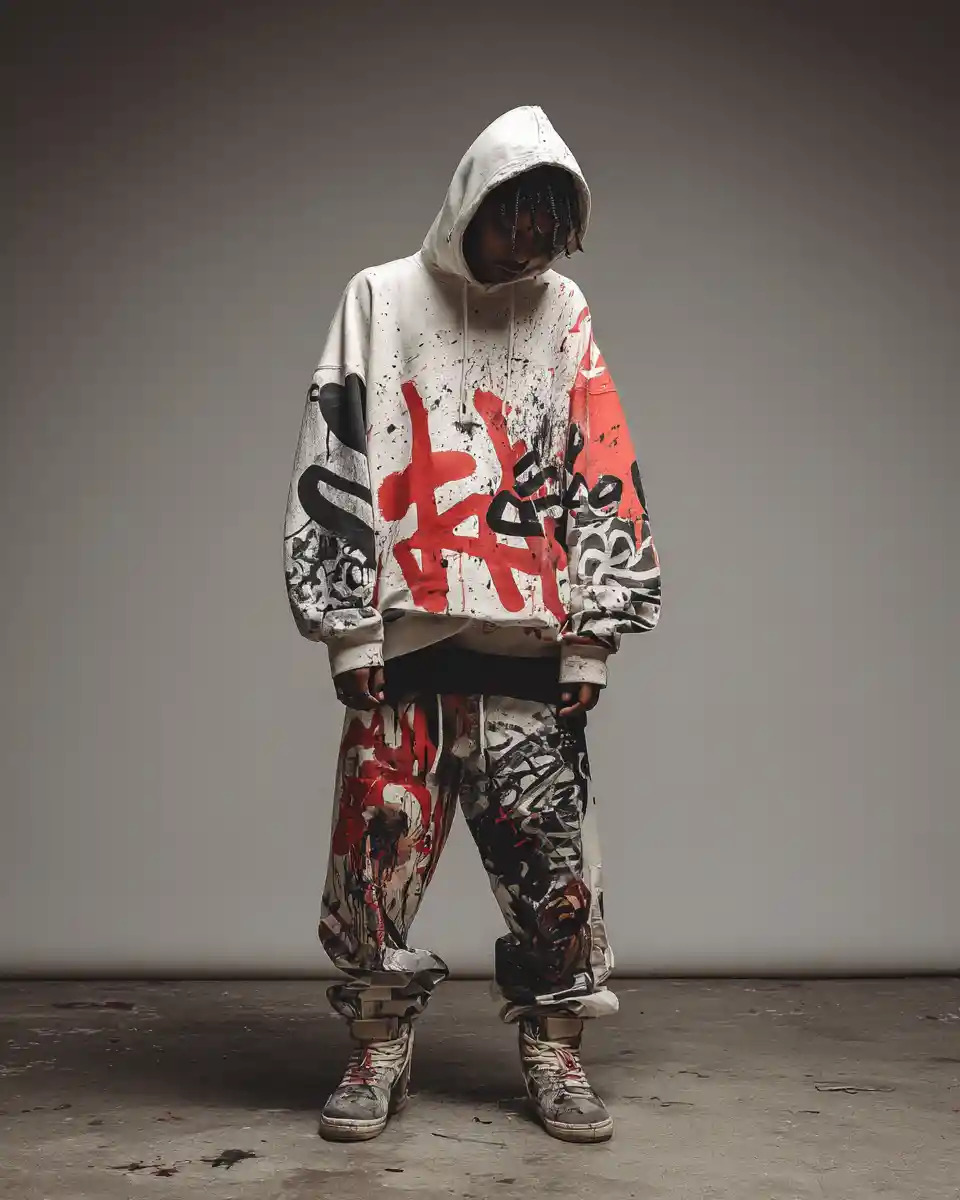 Dynamic abstract street art graphic for bold clothing designs