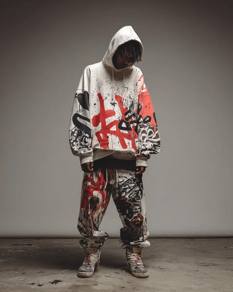 Dynamic abstract street art graphic for bold clothing designs