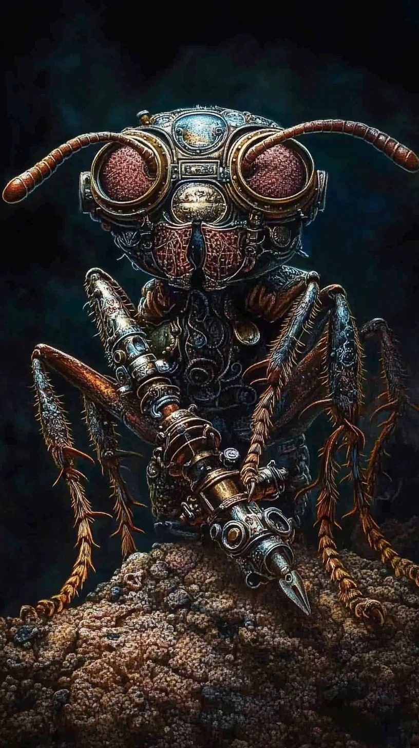 Steampunk Ant With Goggles And Tools In Victorian World
