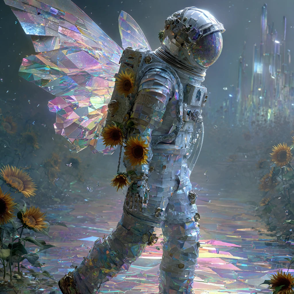 Astronauta Caminando en un Mundo Alienígena Surrealista de Vidrieras