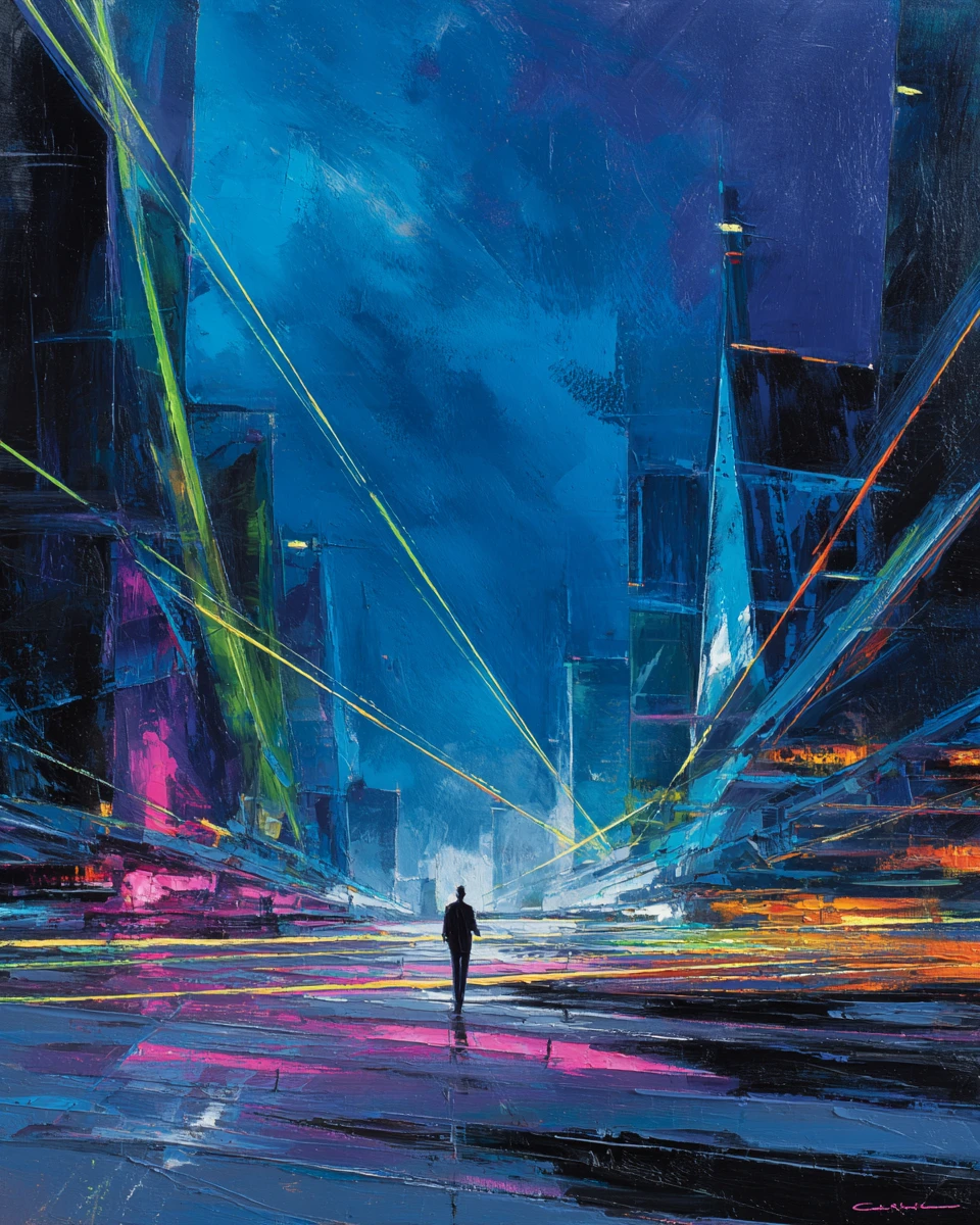 Futuristic neon city skyline with cosmic urban architecture