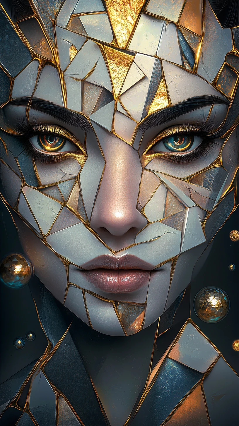 Retrato abstrato cubista de uma mulher com planos geométricos fragmentados