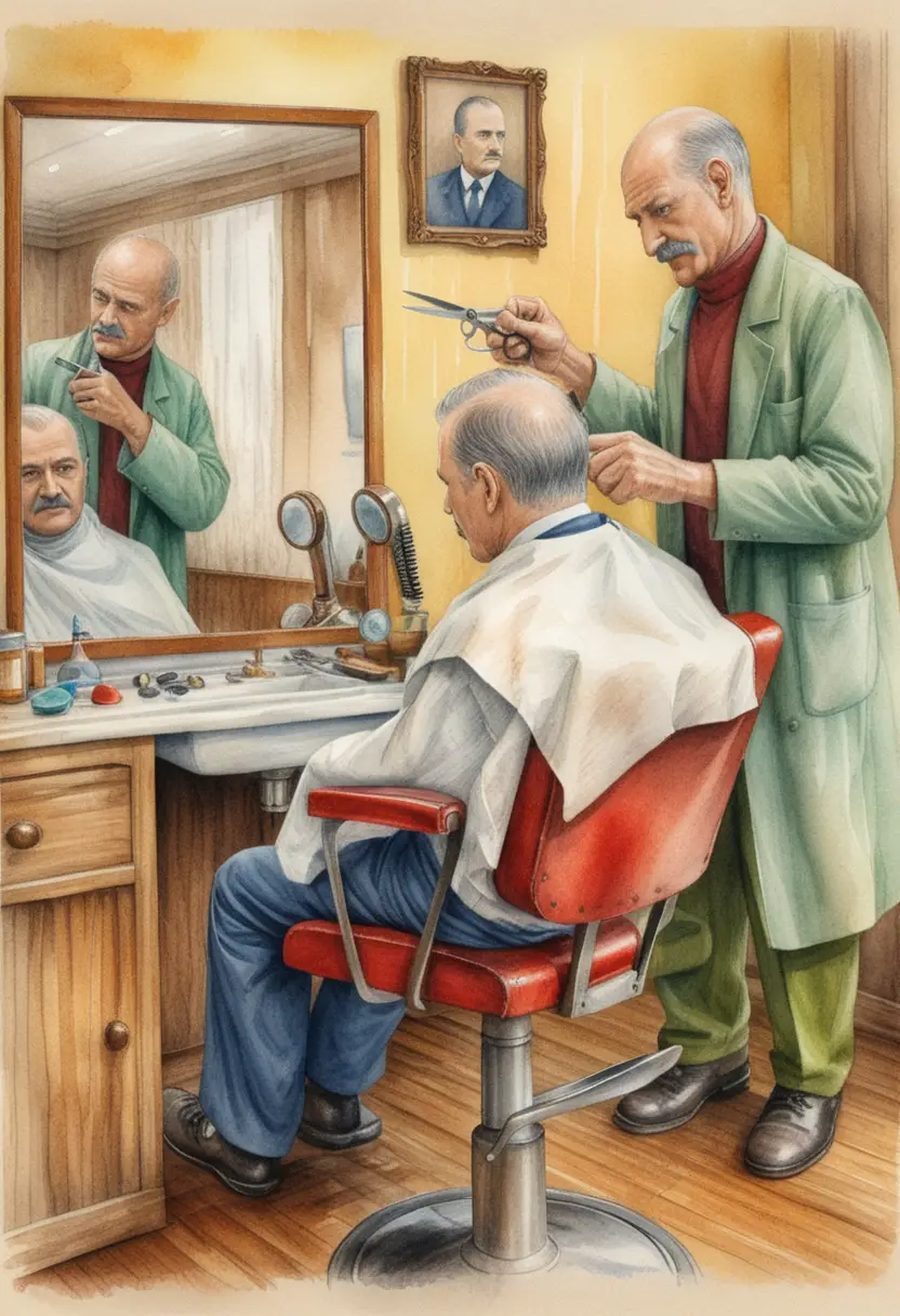 Barber Cutting An Older Man’s Hair In Vintage Barbershop