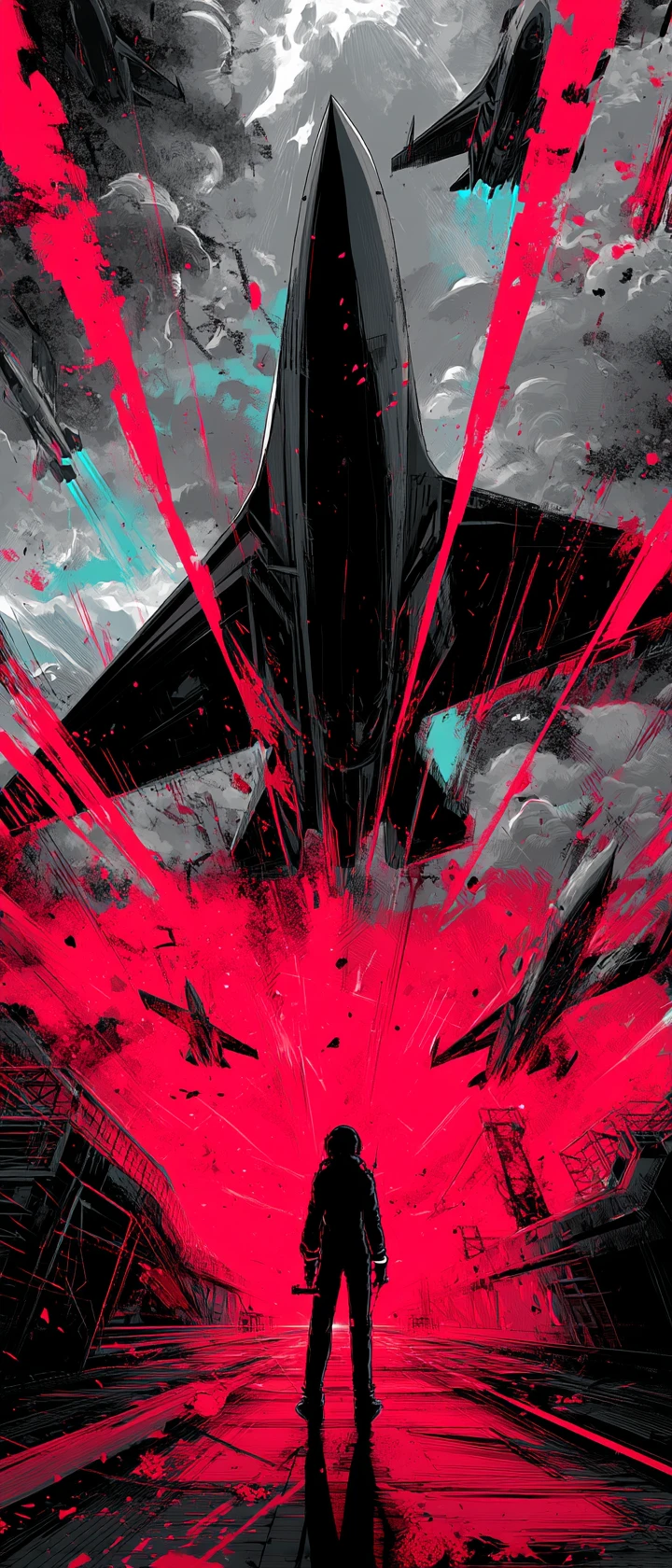 Anime pilot in jet with glowing mechanical heart engines