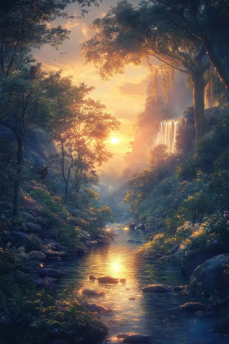 Peaceful dreamscape from dusk until returning light