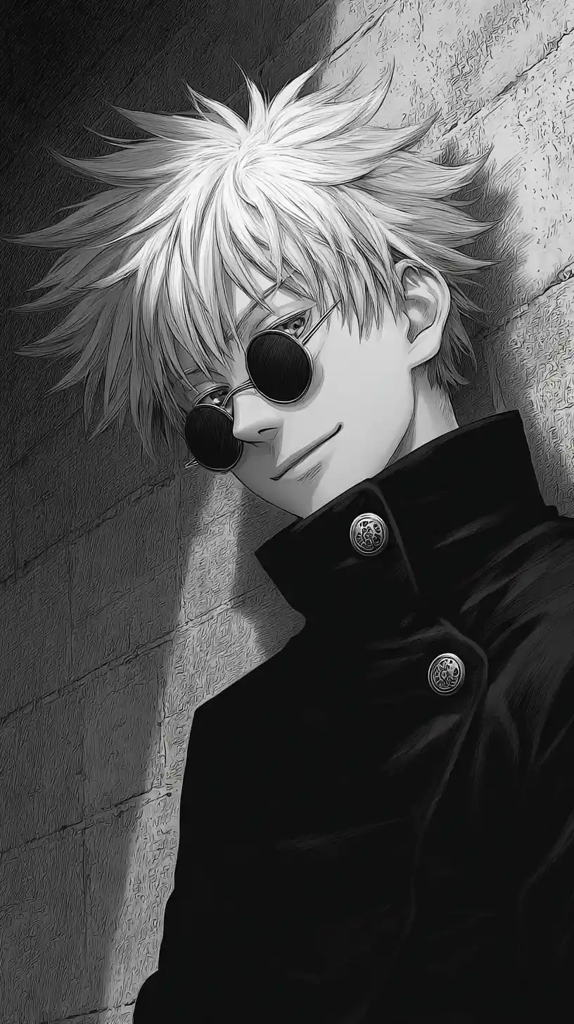 Cool anime man with white hair and sunglasses portrait