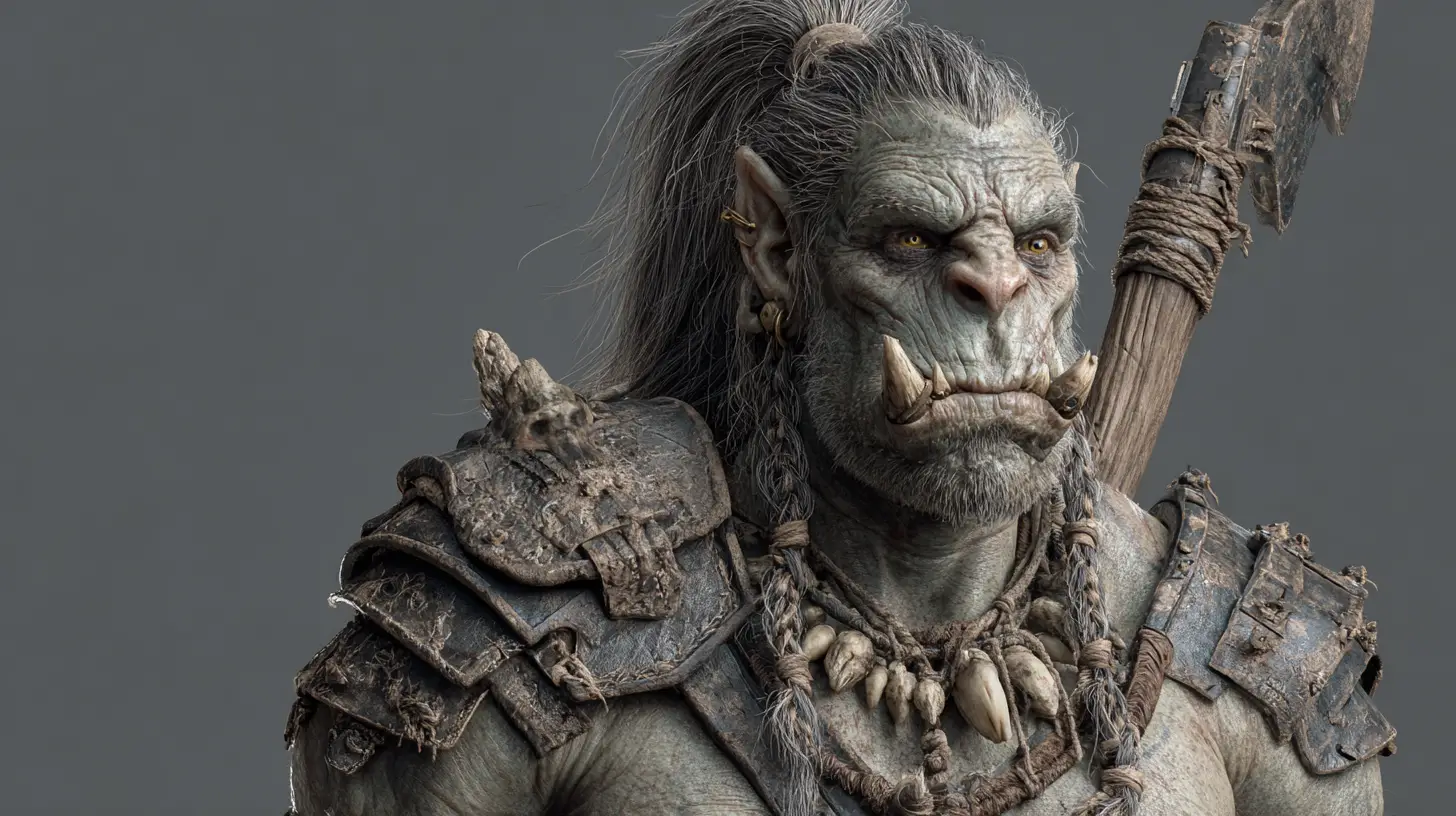 Full body 3D render of a gigantic zombie orc warrior