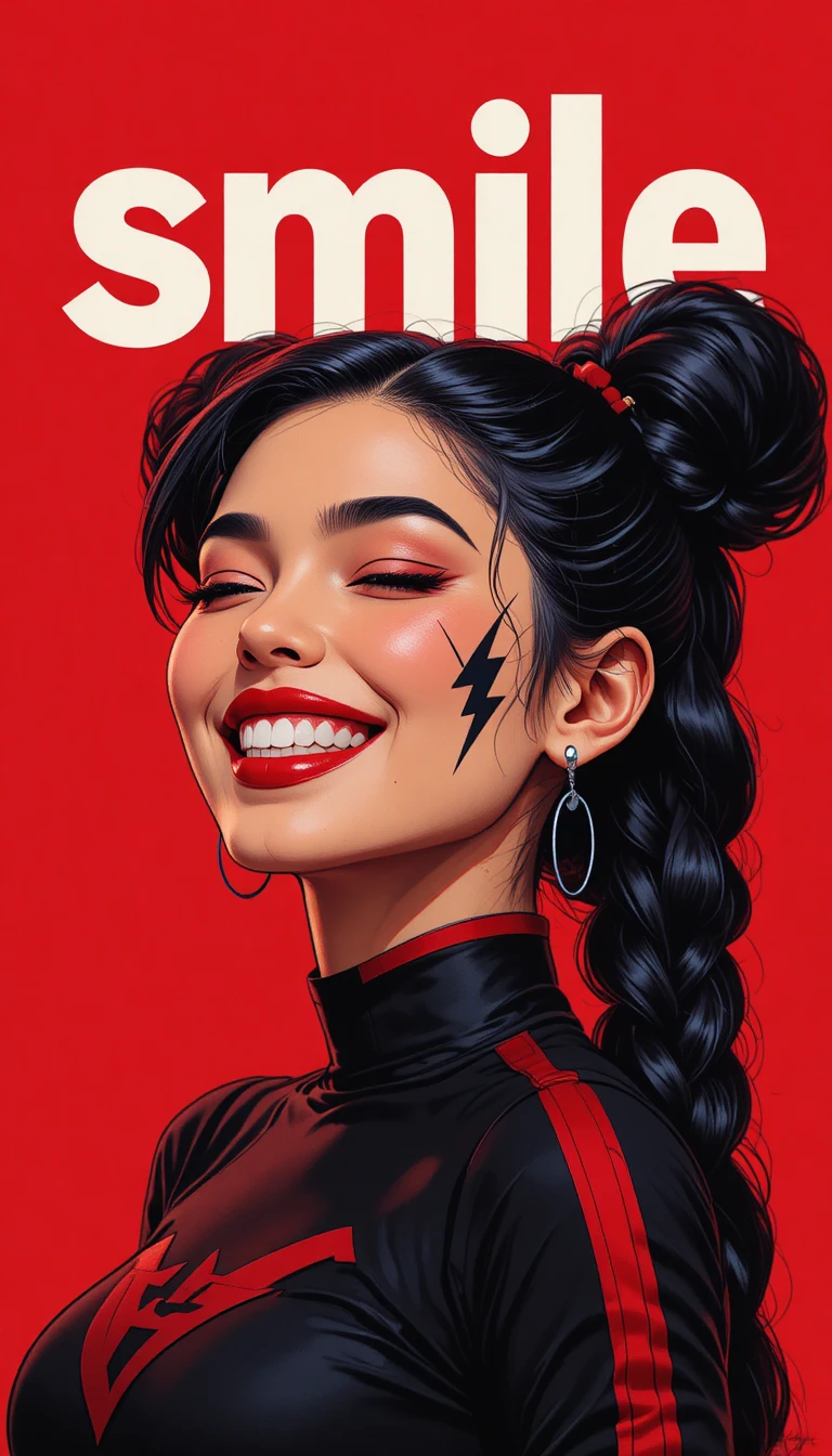 Smiling girl with bold red vector portrait design