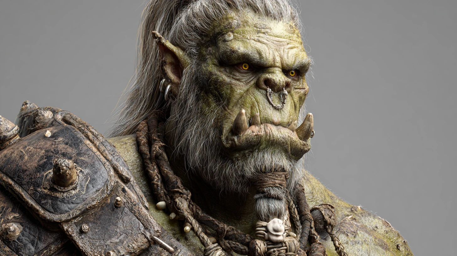 Gigantic zombie orc warrior with rotting tusks and battle axe