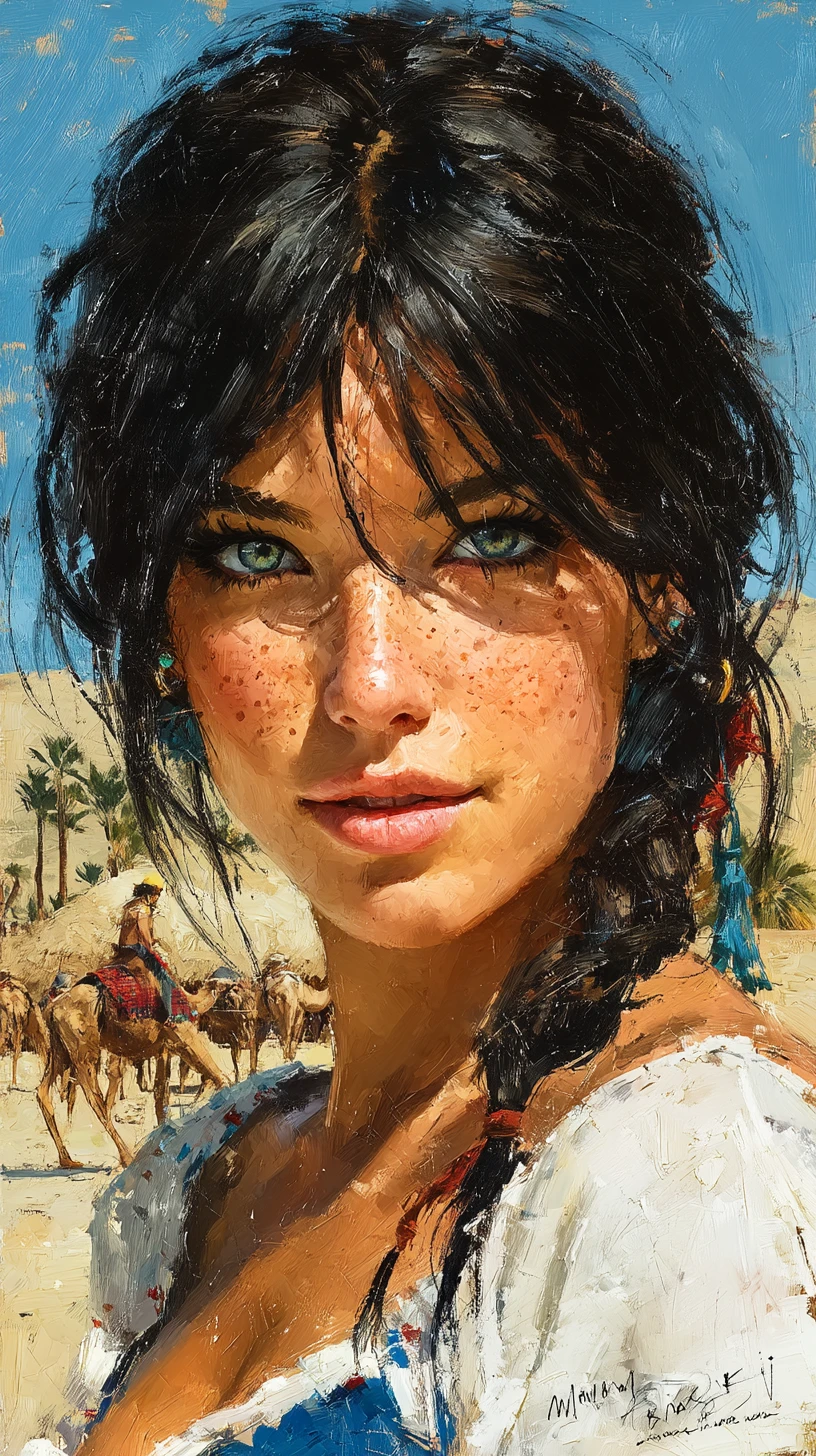 Confident Arab woman standing by a tranquil desert oasis