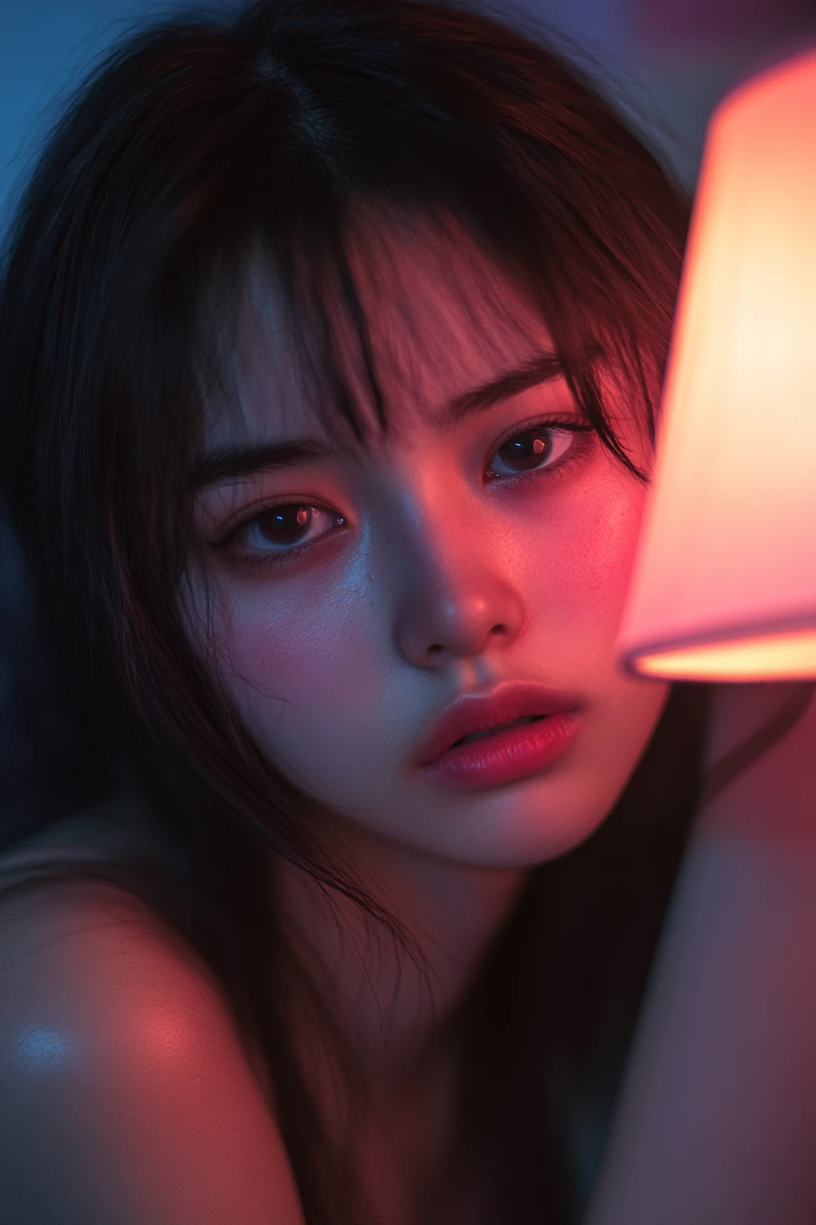 Retrato de chica de anime con iluminación de contorno cinematográfica rosa suave