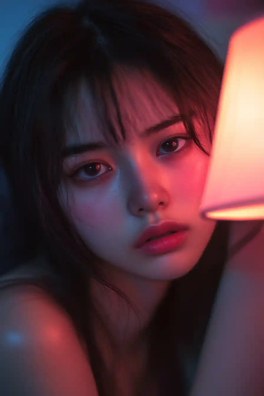 Retrato de chica de anime con iluminación de contorno cinematográfica rosa suave