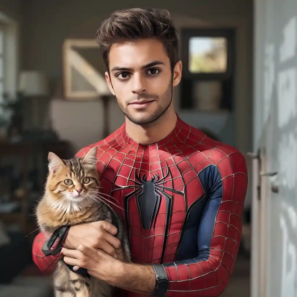 Woman posed like a superhero wearing bikini and cat mask