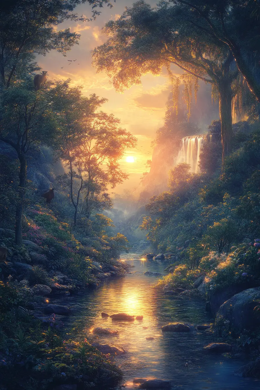 Peaceful dreamscape from dusk until returning light