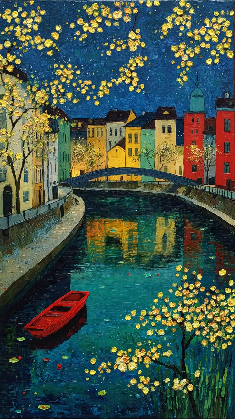Cherry blossoms over a night cityscape with distant lights
