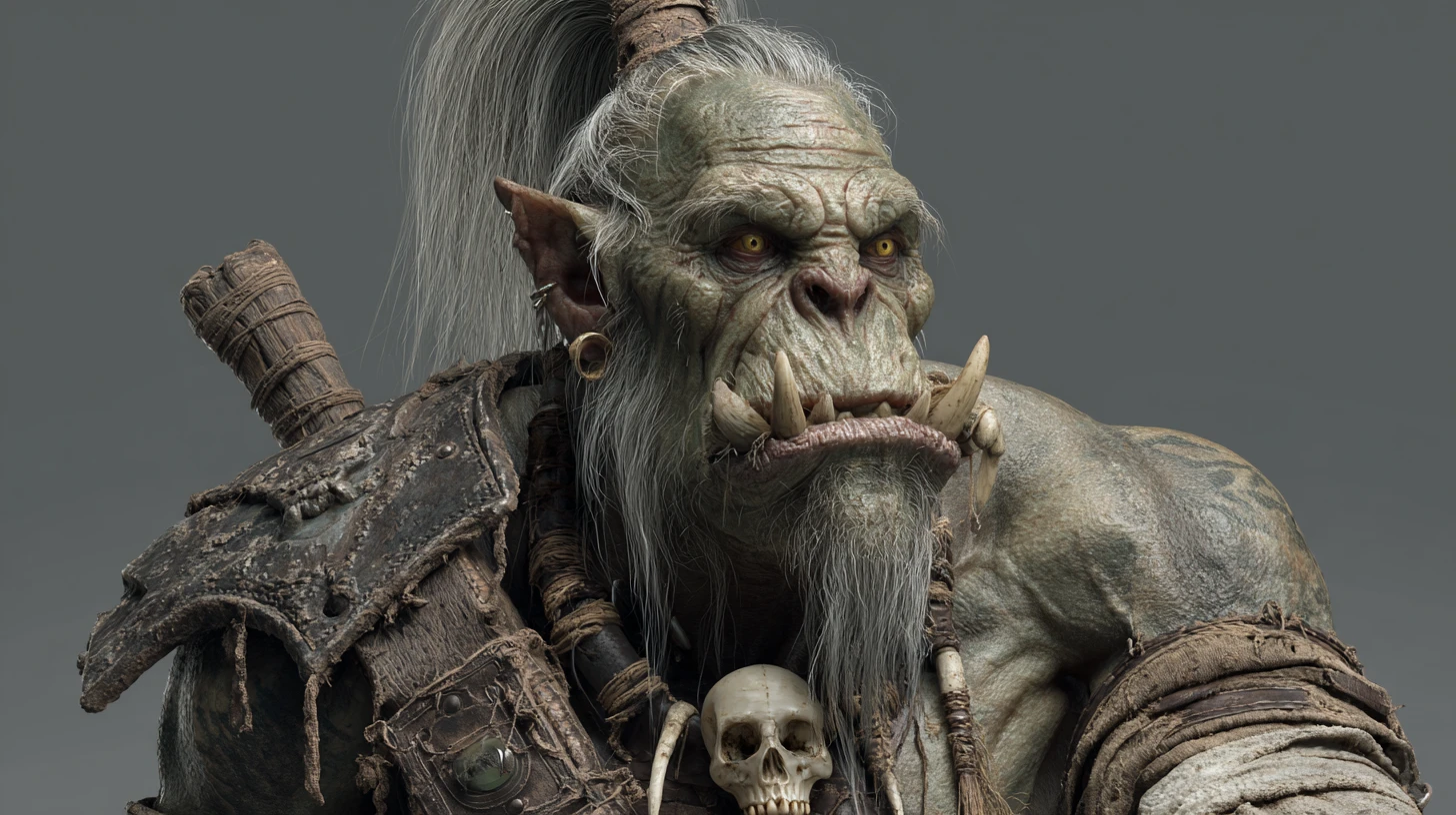 Full body 3D render of a gigantic zombie orc warrior
