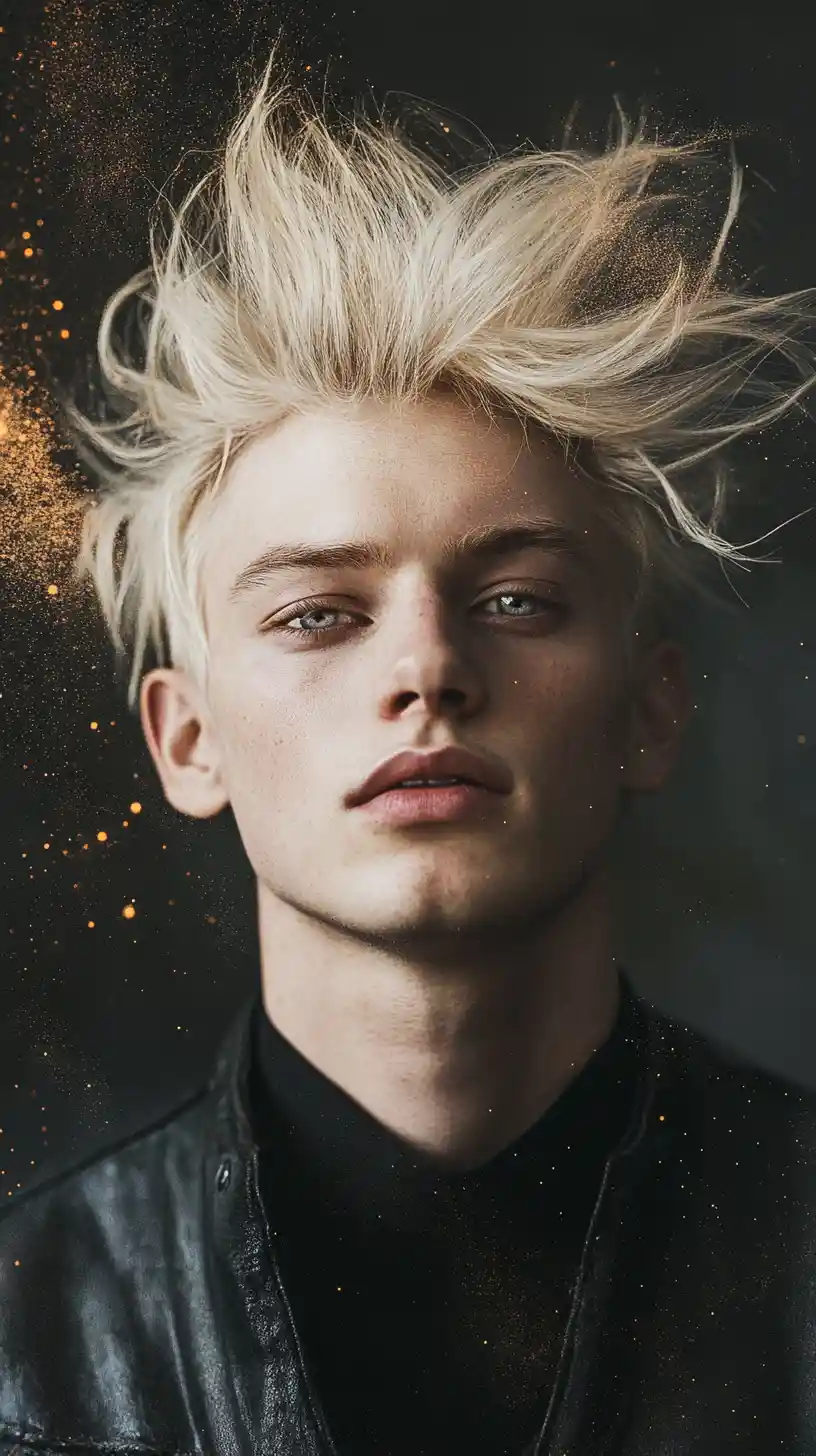 Androgynous man with red glasses in close up portrait