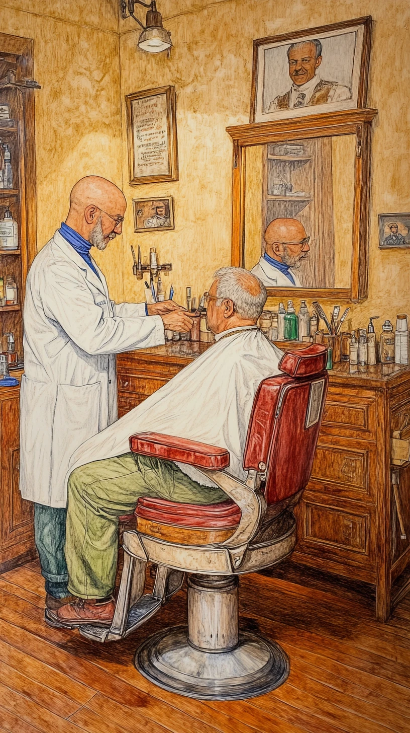 Barbier schneidet einem älteren Mann die Haare in einem Vintage-Barbershop