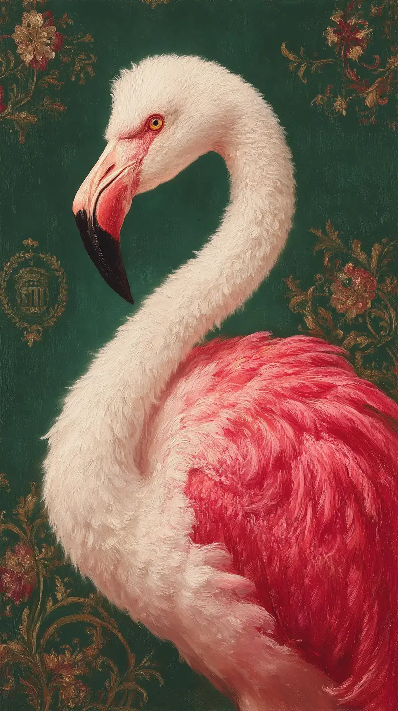 Aristocratic Flamingo Portrait In Classic Oil Painting Style