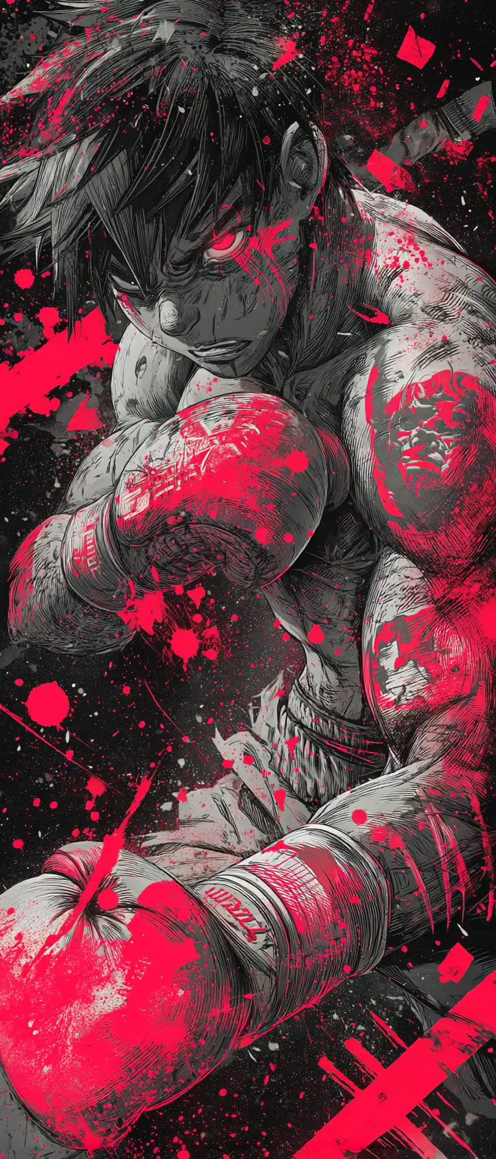 Intense Anime Boxer Throwing A Punch In Underground Ring