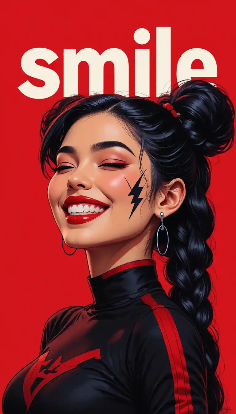 Smiling girl with bold red vector portrait design
