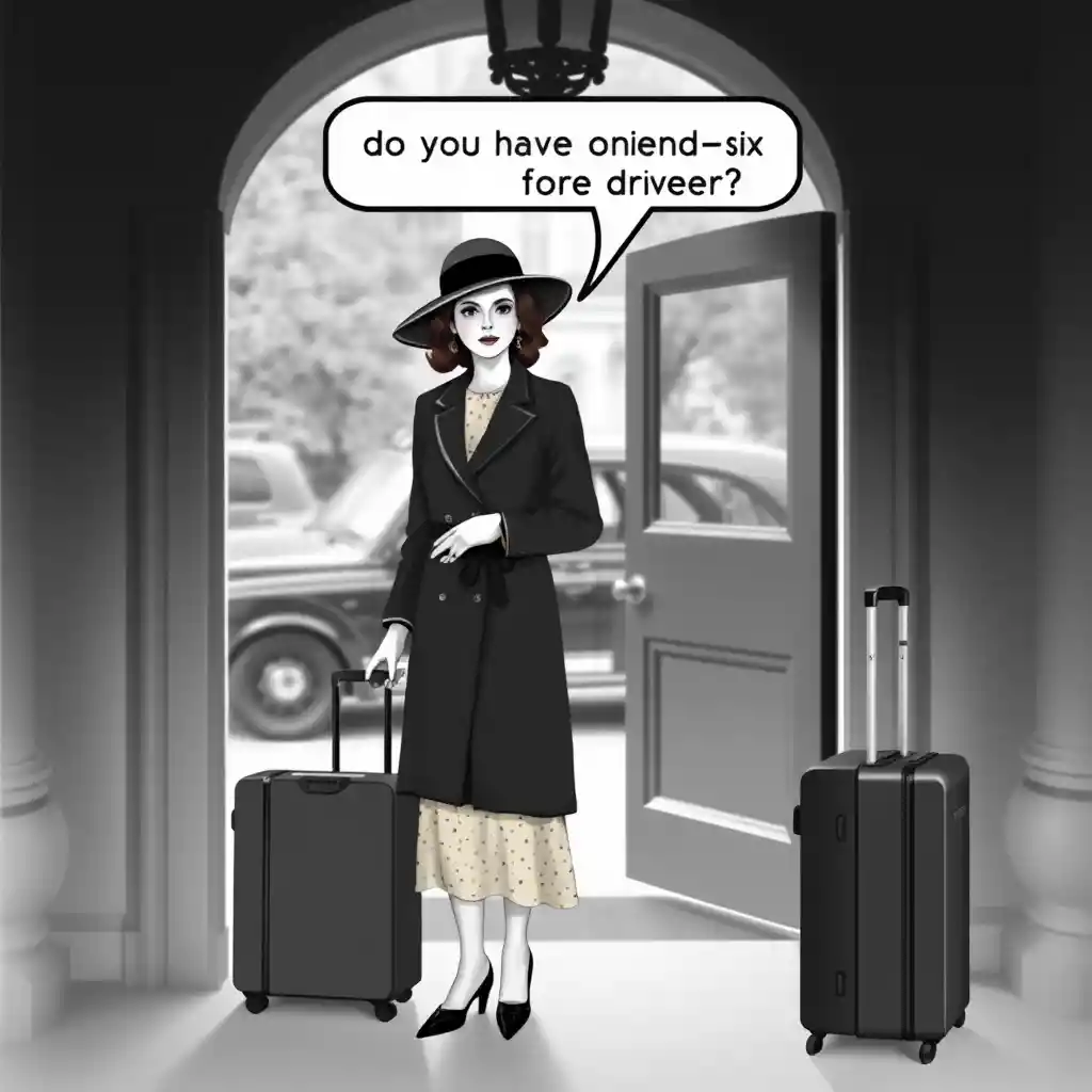 Elegant 1920s woman arriving at a grand mansion porch