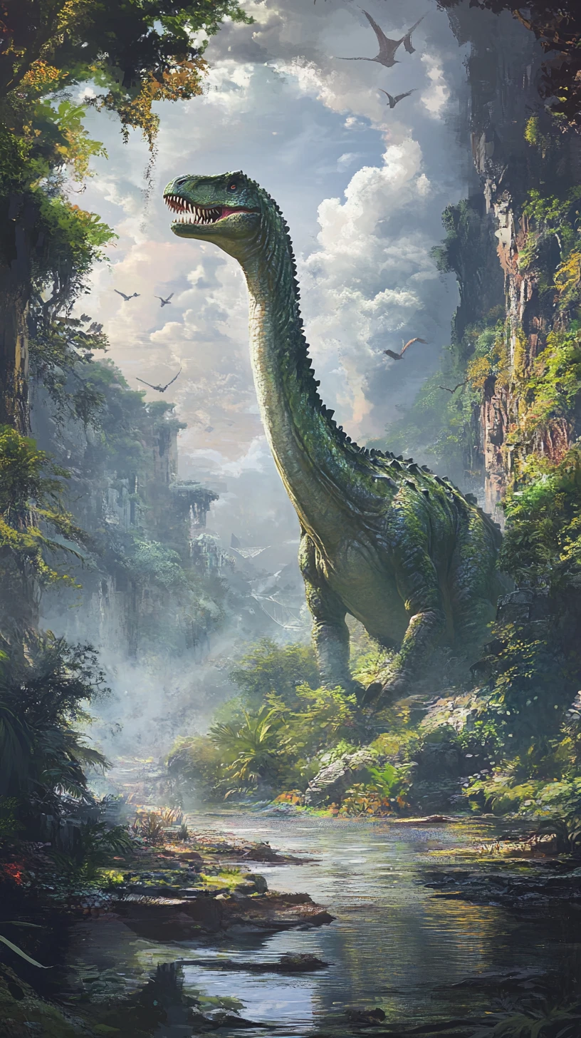 Colorful dinosaurs with different features and sharp teeth