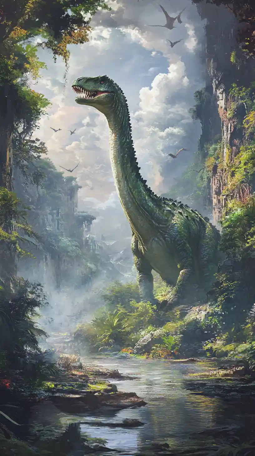 Colorful dinosaurs with different features and sharp teeth