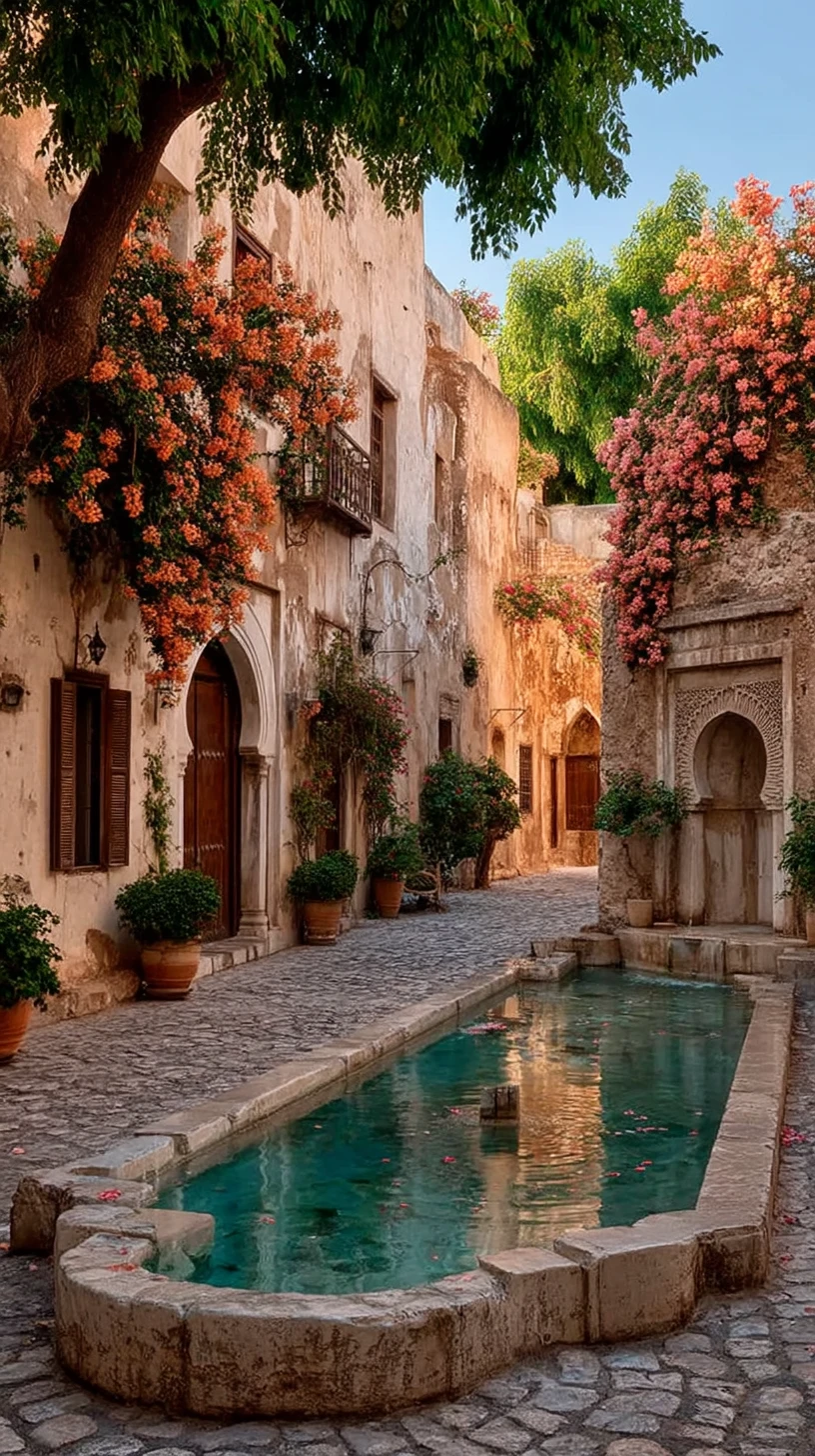 Secret Moorish Garden Fountain At Golden Hour In Algiers