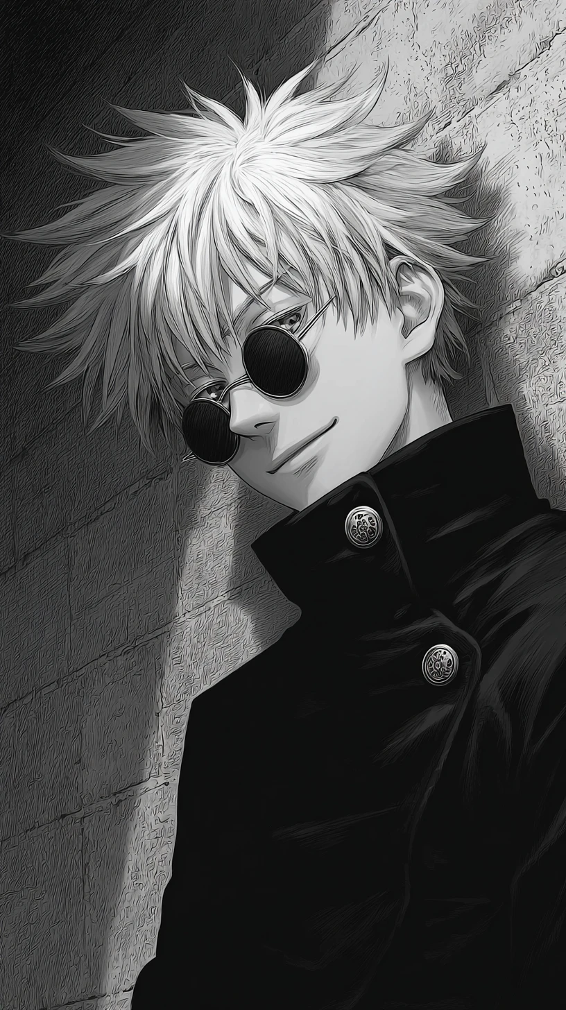 Cool anime man with white hair and sunglasses portrait