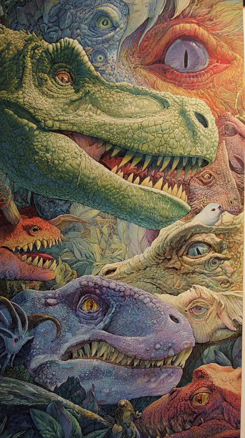 Colorful dinosaurs with different shapes and features